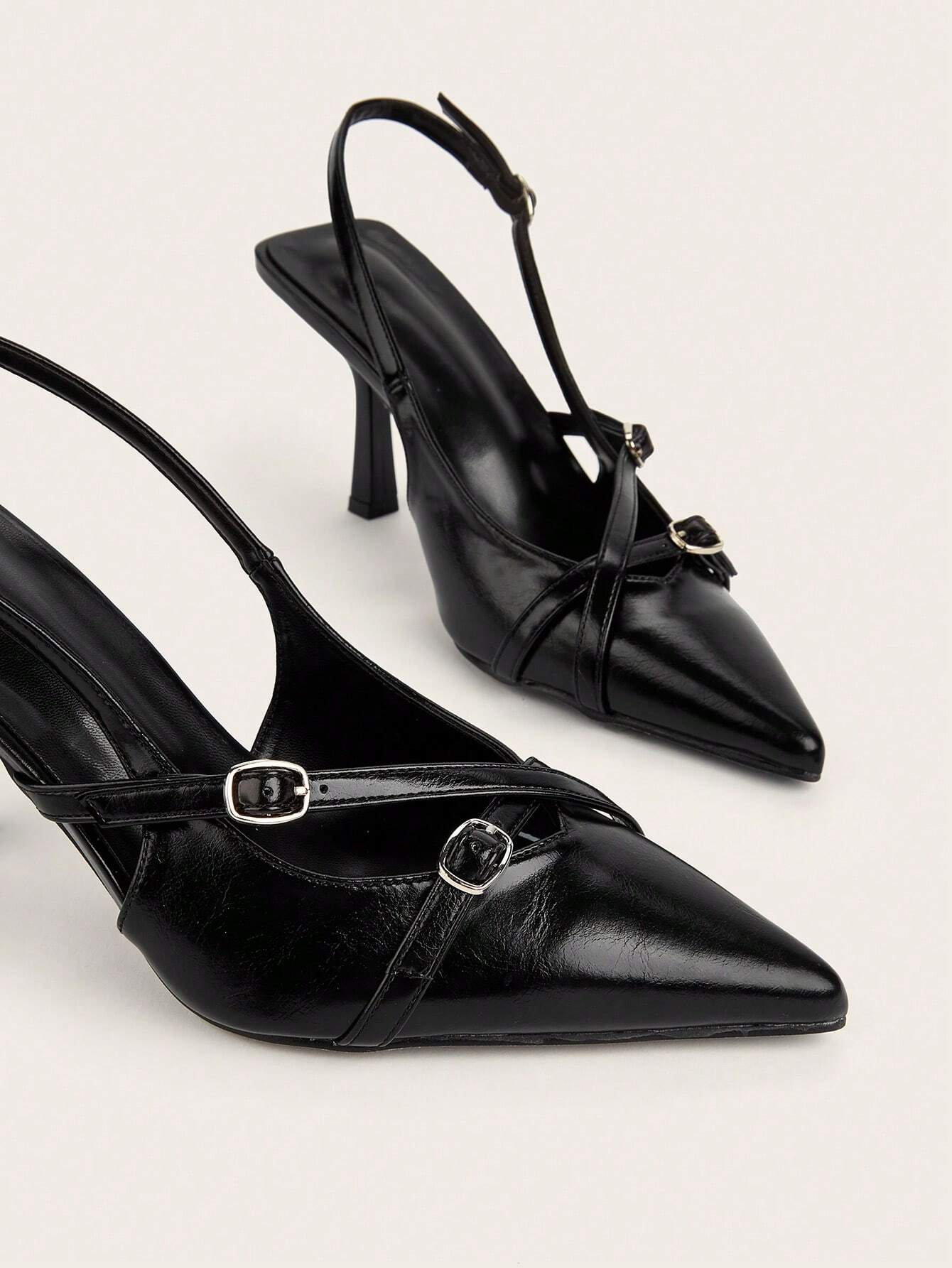 Cross Strap Buckle Stiletto High Heel Sandals With Pointed Toe