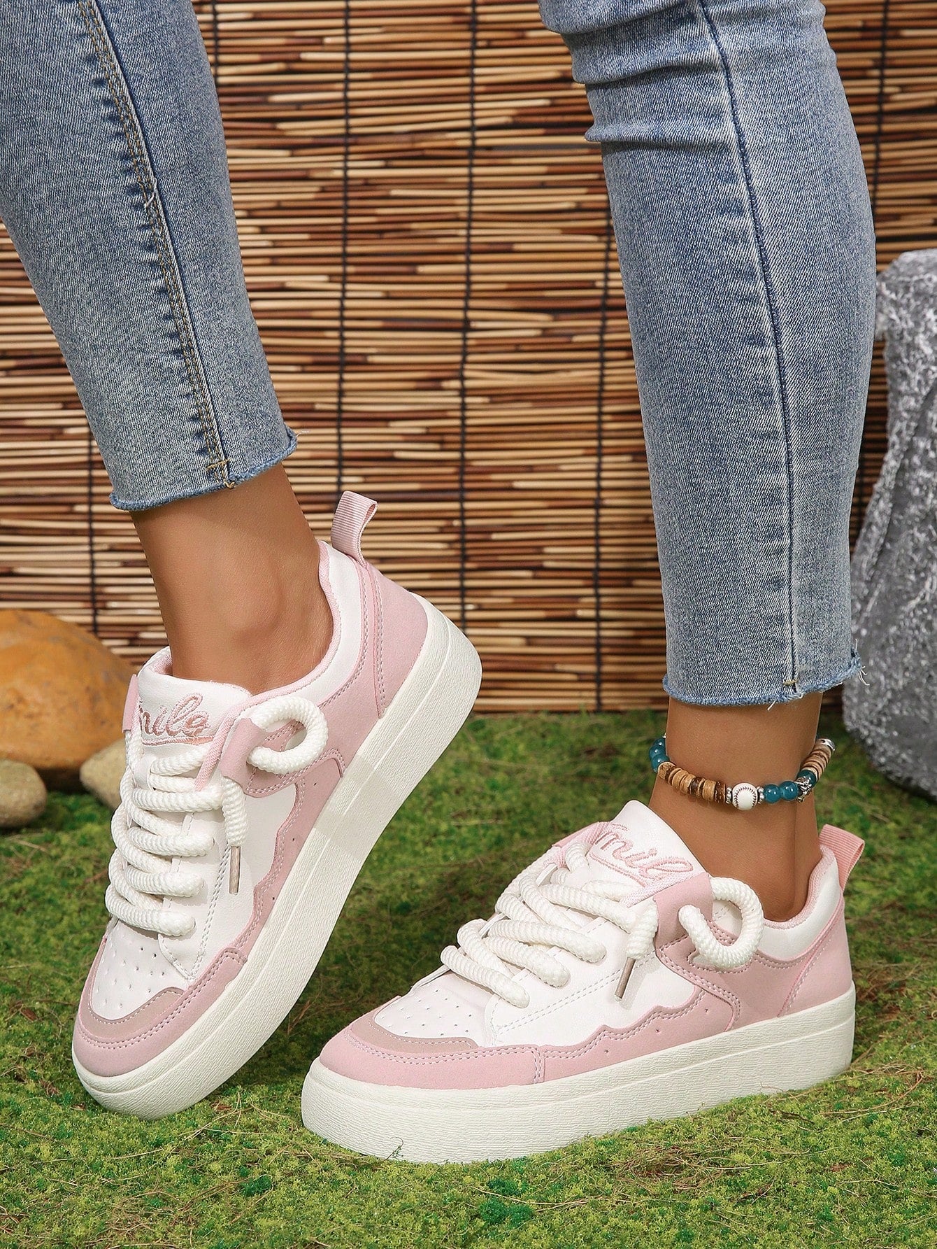 Fashionable Color-block White Sneakers