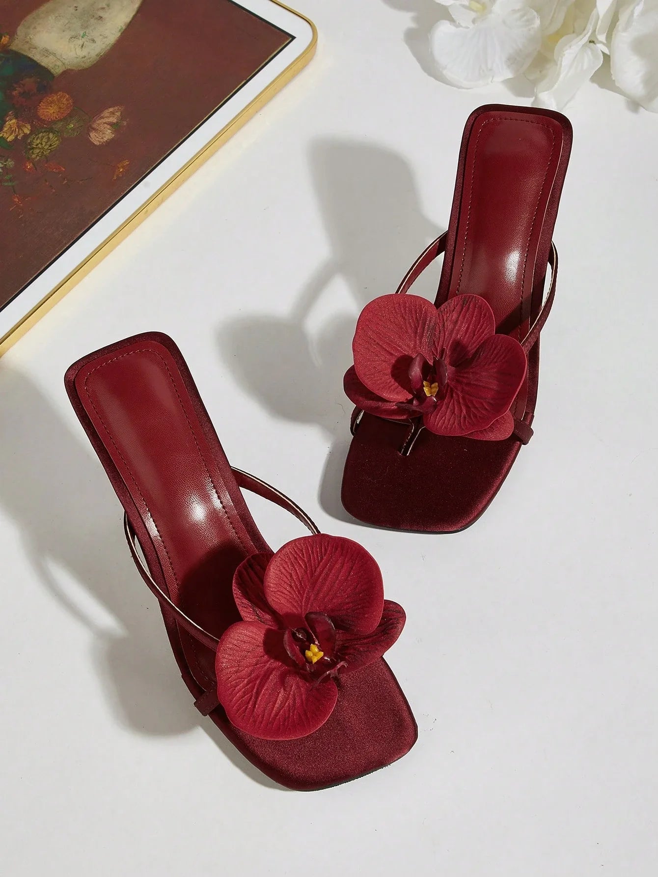 Travel & Beach Green Satin Flower Decor Open Toe Stiletto High Heel Sandals