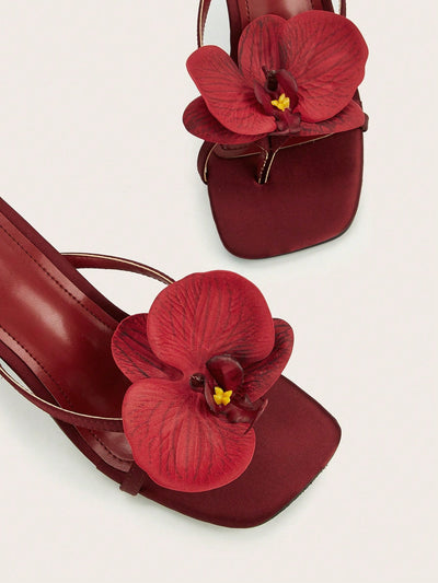 Travel & Beach Green Satin Flower Decor Open Toe Stiletto High Heel Sandals