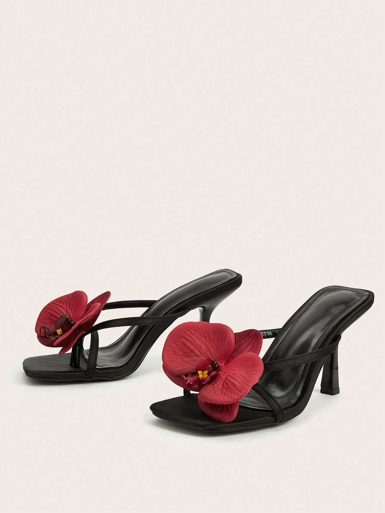 Travel & Beach Green Satin Flower Decor Open Toe Stiletto High Heel Sandals