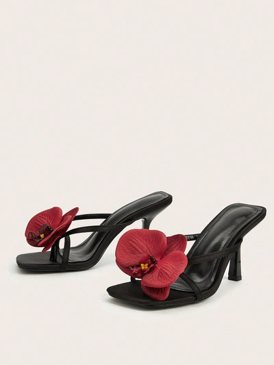 Travel & Beach Green Satin Flower Decor Open Toe Stiletto High Heel Sandals