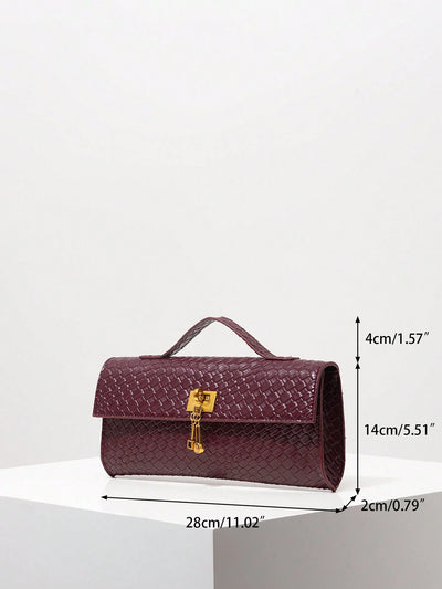 Vintage Faux Leather Woven Pattern Baguette Bag