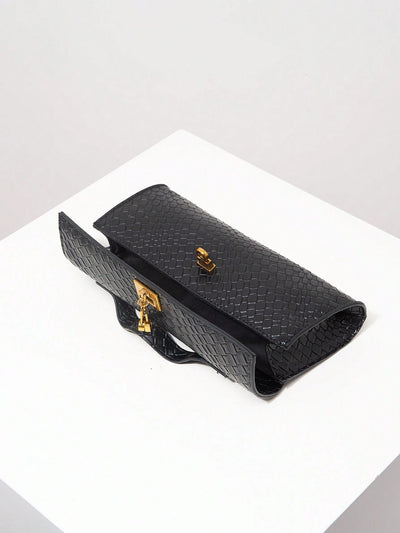 Vintage Faux Leather Woven Pattern Baguette Bag