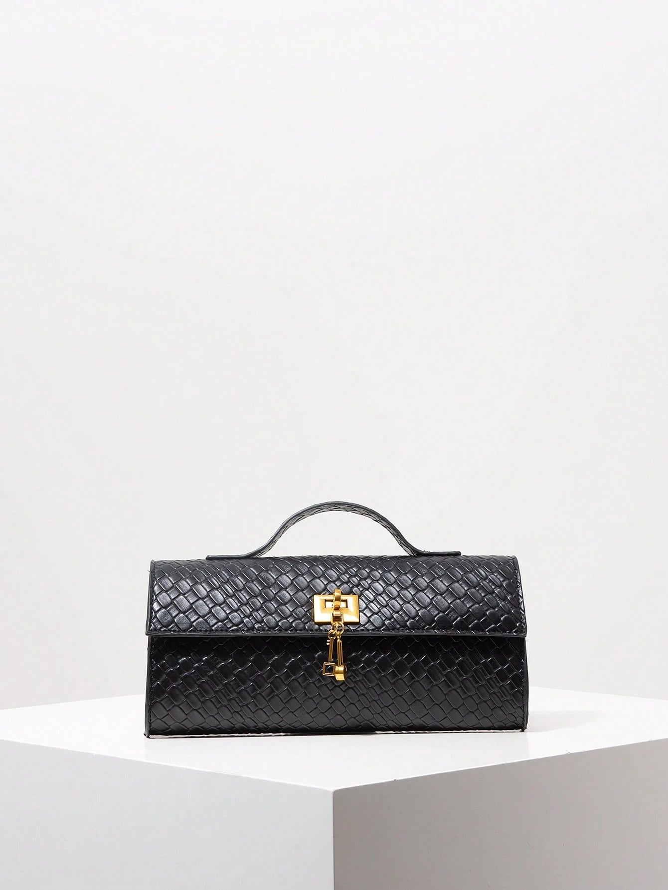 Vintage Faux Leather Woven Pattern Baguette Bag