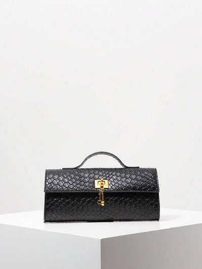 Vintage Faux Leather Woven Pattern Baguette Bag