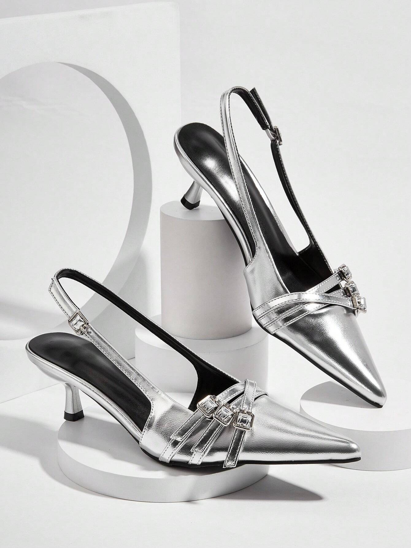 Sexy And Elegant Pointed Toe Patent Leather Stiletto High Heels With Metal Buckle Strap