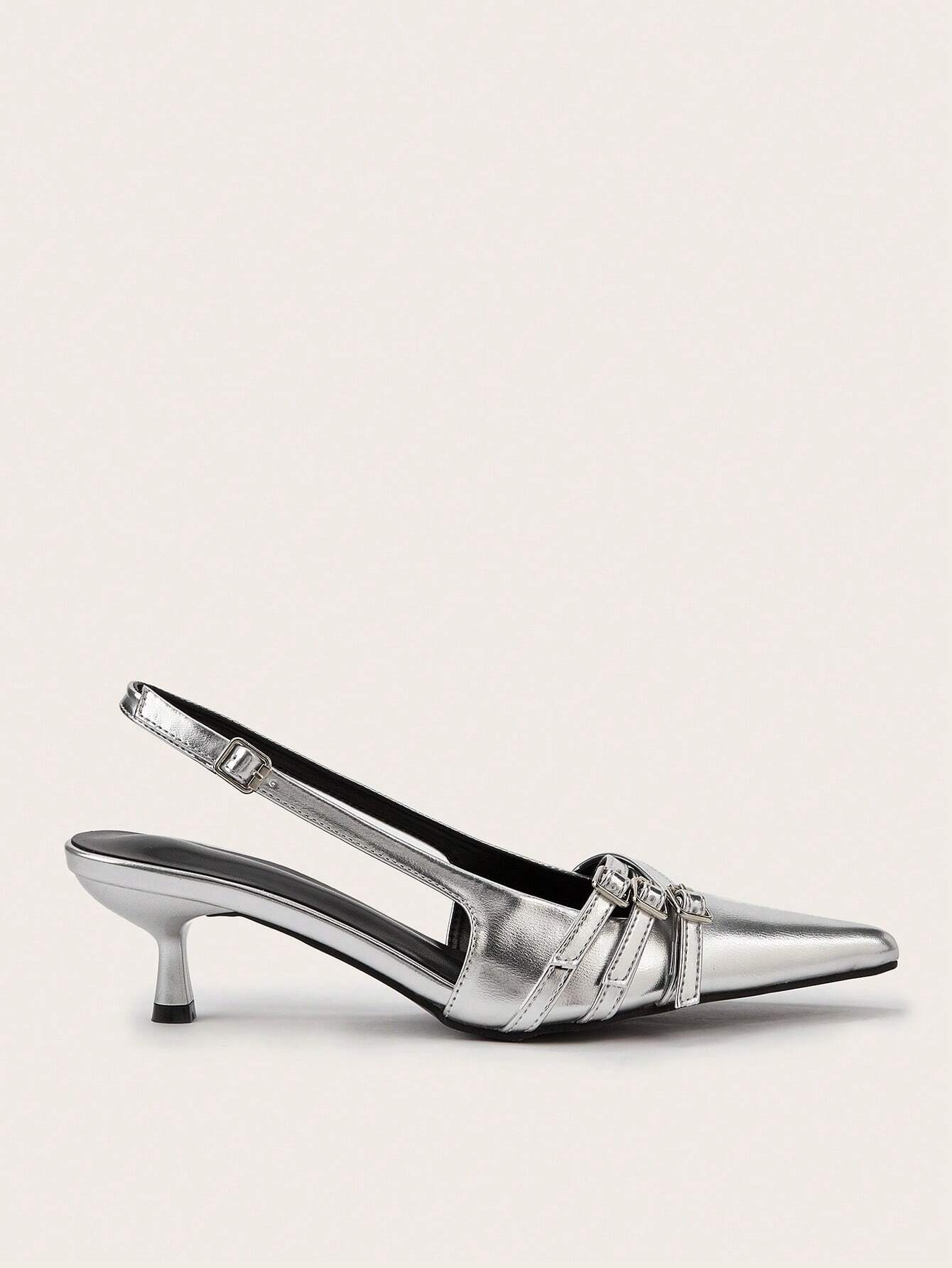 Sexy And Elegant Pointed Toe Patent Leather Stiletto High Heels With Metal Buckle Strap