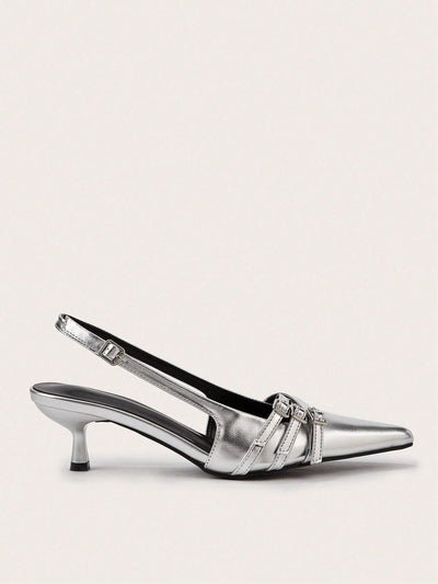 Sexy And Elegant Pointed Toe Patent Leather Stiletto High Heels With Metal Buckle Strap
