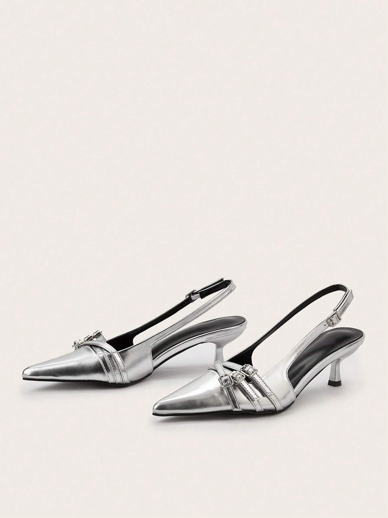 Sexy And Elegant Pointed Toe Patent Leather Stiletto High Heels With Metal Buckle Strap