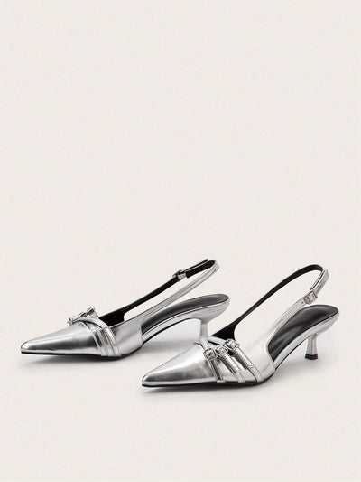 Sexy And Elegant Pointed Toe Patent Leather Stiletto High Heels With Metal Buckle Strap