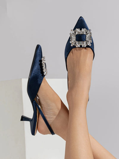 Pointed Toe Chunky Heel Metal Buckle Retro  Floral Print Mary Jane Loafers