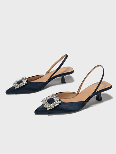 Pointed Toe Chunky Heel Metal Buckle Retro  Floral Print Mary Jane Loafers