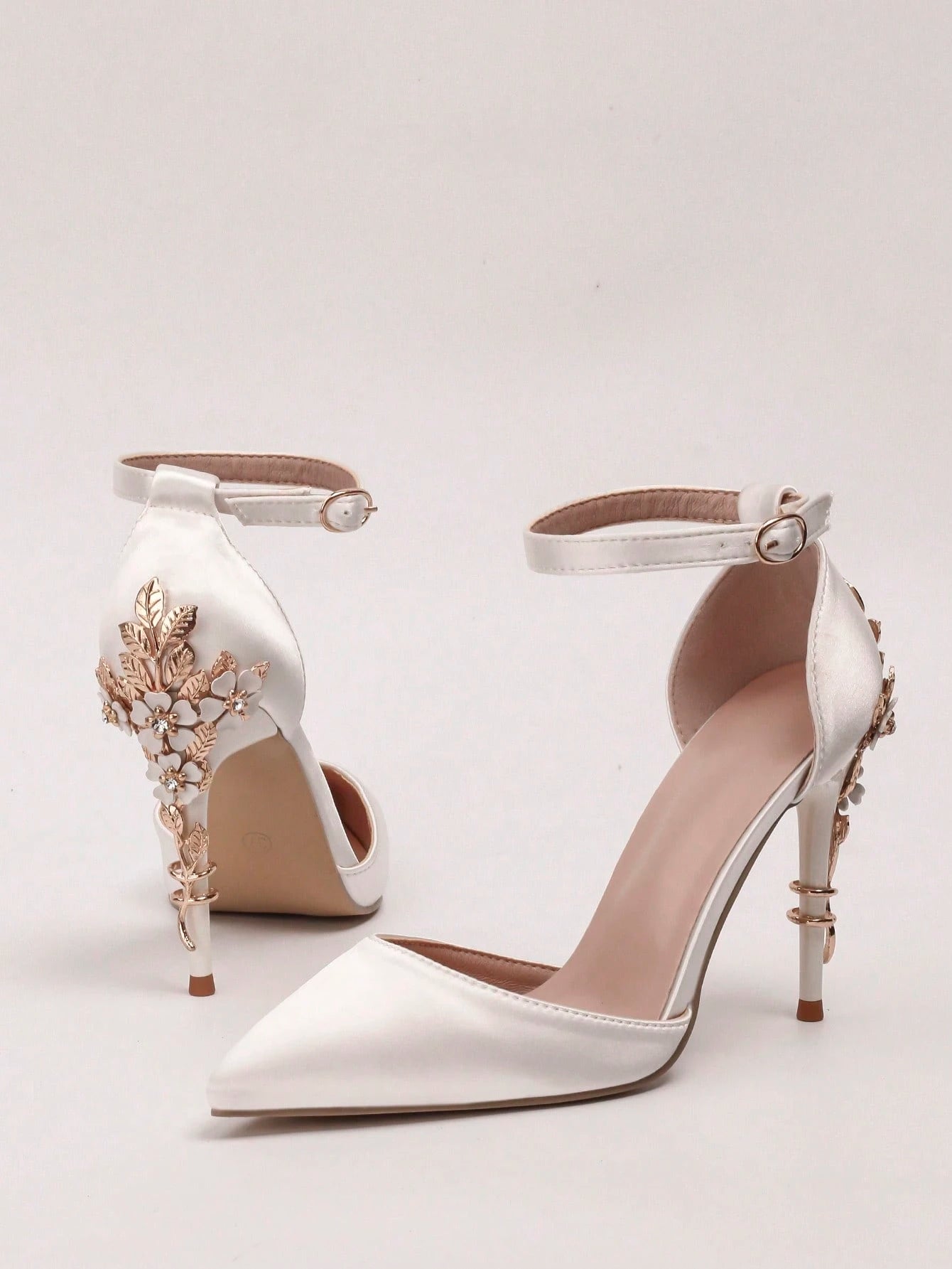 Women Rhinestone & Flower Decor Point Toe Stiletto Heeled Pumps