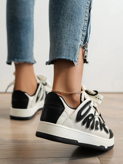 Lace-Up Front Letter Graphic Two Tone Skate Shoes