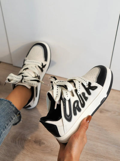 Lace-Up Front Letter Graphic Two Tone Skate Shoes