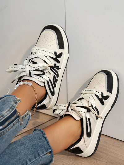 Lace-Up Front Letter Graphic Two Tone Skate Shoes