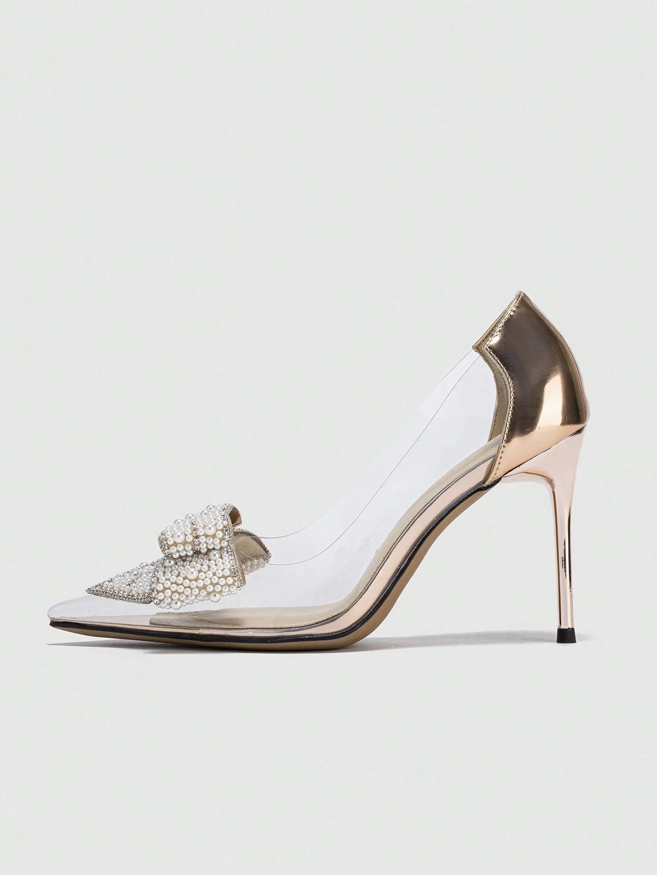 Women's High Heels Pointed Toe Stiletto Fashion Champagne Shoes With Butterfly & Rhinestone Decoration