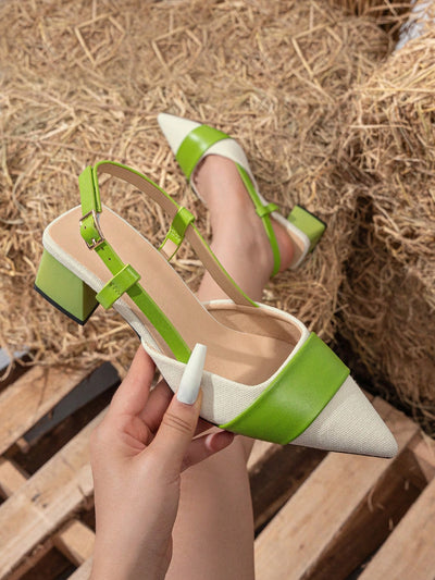 Women's Pointed Toe Closed Toe Two-Tone Thick Heel Dress Pumps