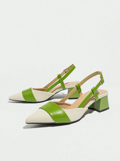Women's Pointed Toe Closed Toe Two-Tone Thick Heel Dress Pumps