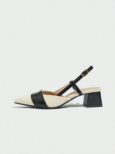Women's Pointed Toe Closed Toe Two-Tone Thick Heel Dress Pumps