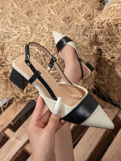 Women's Pointed Toe Closed Toe Two-Tone Thick Heel Dress Pumps