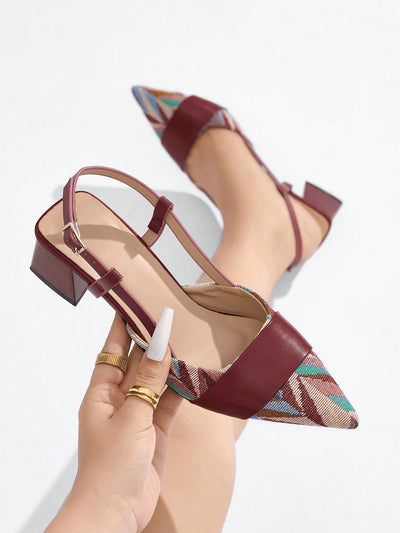 Women's Pointed Toe Closed Toe Two-Tone Thick Heel Dress Pumps