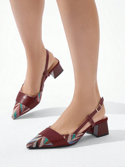 Women's Pointed Toe Closed Toe Two-Tone Thick Heel Dress Pumps