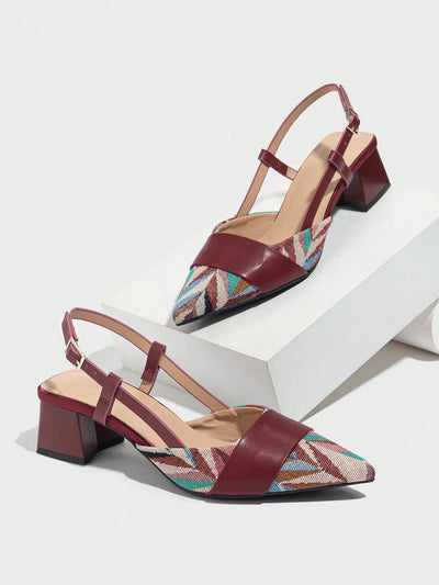 Women's Pointed Toe Closed Toe Two-Tone Thick Heel Dress Pumps