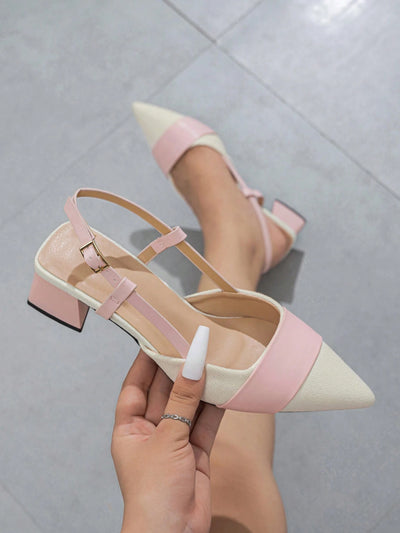 Women's Pointed Toe Closed Toe Two-Tone Thick Heel Dress Pumps