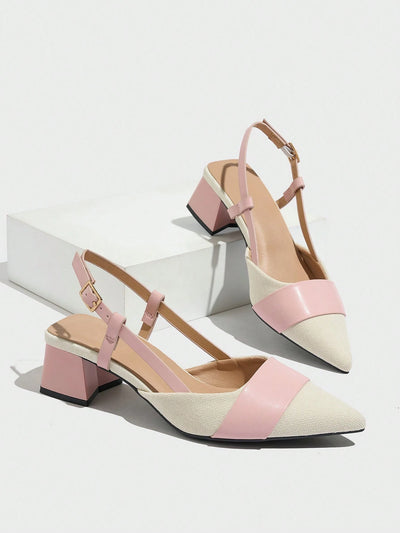 Women's Pointed Toe Closed Toe Two-Tone Thick Heel Dress Pumps