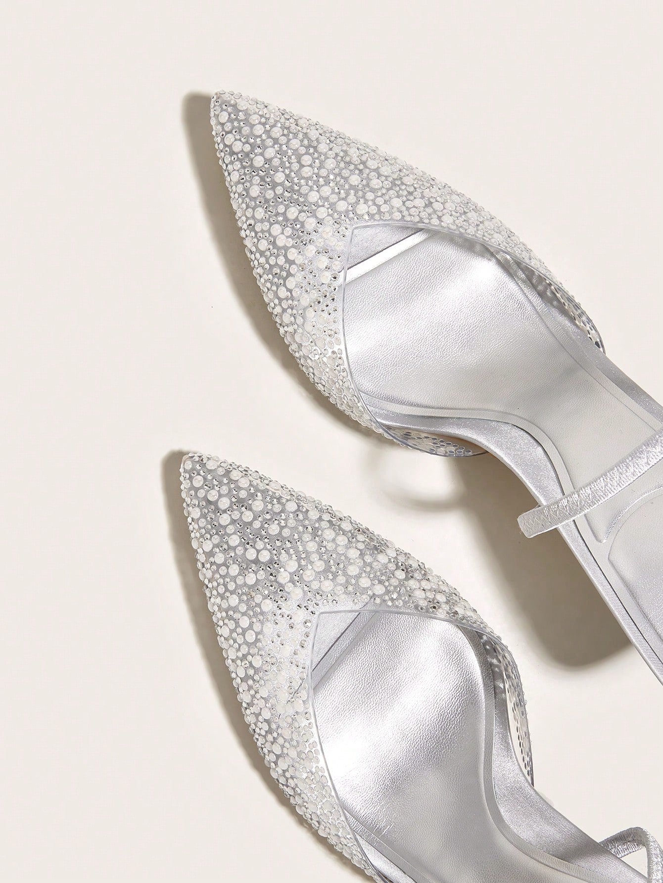 Elegant Blue High Heel Sandals With Pointed Toe, Pearl & Rhinestone Detail