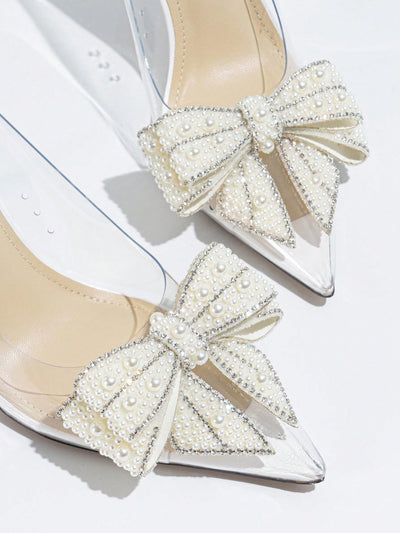 Women's High Heels Pointed Toe Stiletto Fashion Champagne Shoes With Butterfly & Rhinestone Decoration