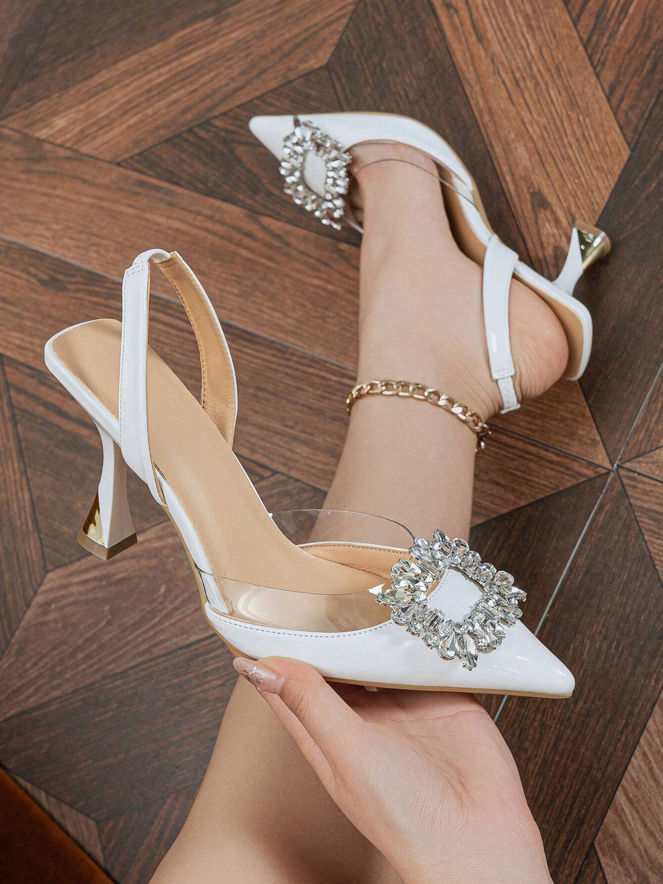 Women's Pointed Toe High Heels With Rhinestone Decoration